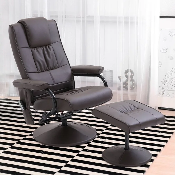 HOMCOM Massagesessel Fernsehsessel, Hocker, aus Kunstleder, Kann sitzen, um 360° drehen (Massagestuhl, 2-St, Relaxliege), für Wohnbereich, Braun