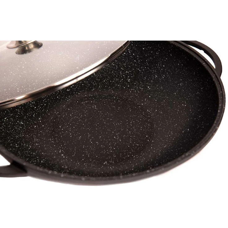 WOK Wokpfanne Woktopf Silikongriffe Induktion 36cm Aluguss mit Deckel Bratpfanne Marmorbeschichtung – Bild 5
