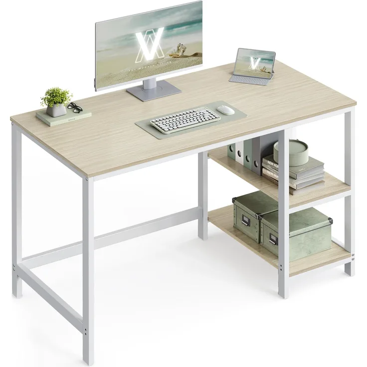 VASAGLE Tisch, Computertisch, Bürotisch, 120 x 60 x 76 cm, moderner Stil, für Arbeitszimmer, Schlafzimmer, Wohnzimmer, naturbeige-perlweiß LWD047N02