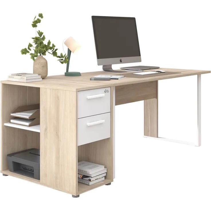 Computertisch mit Container Parisot Start Up 2-tlg. Dekor Weiß/Eiche
