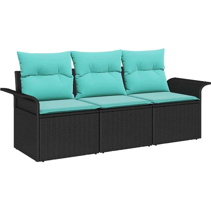 vidaXL Garten-Sofa-Set mit Kissen 3 pcs Schwarz Poly Rattan 3353895 – Bild 2