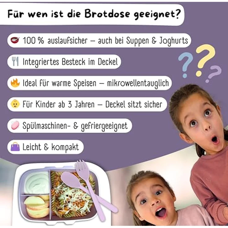 BEARFOOT Lunchbox Brotdose Kinder mit Fächern, leicht & auslaufsicher - lila, Kindergarten und Schule - Mädchen und Jungen, Vesperbox, Snackbox – Bild 6