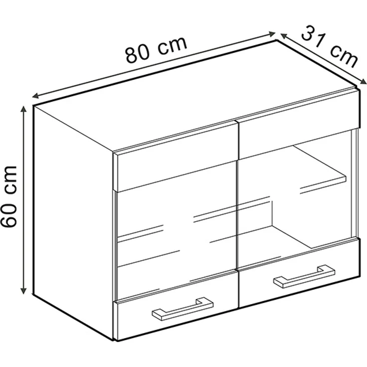 Küchenglasschrank R-Line Schwarz Hochglanz 80 cm Vicco – Bild 2