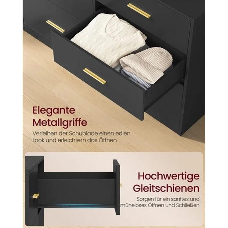 VASAGLE Kommode mit 6 Schubladen, Aufbewahrungsschrank, für Schlafzimmer, Wohnzimmer, 40 x 119 x 78 cm, schwarz – Bild 3