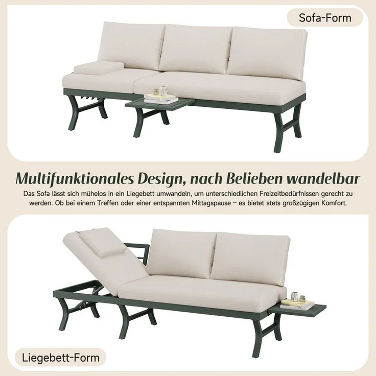 HAUSS SPOLE Gartensofa mit Liegefunktion,Outdoorsofa Gartenmöbel mit Kopfstütze&Tisch,Grün, Gartenbank mit verstellbarer Neigungsfunktion (5-stufig, bis 55), 3-Sitzer-Sofa mit verzinktes Stahlrohr mit eine Tabelle – Bild 3
