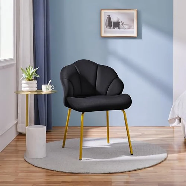 Yaheetech Sessel Loungesessel in Muschelform, Ohrensessel modern, Polsterstuhl mit Metallbeinen, Polyester, für Wohnzimmer/Schminktisch/Schlafzimmer, Schwarz – Bild 3