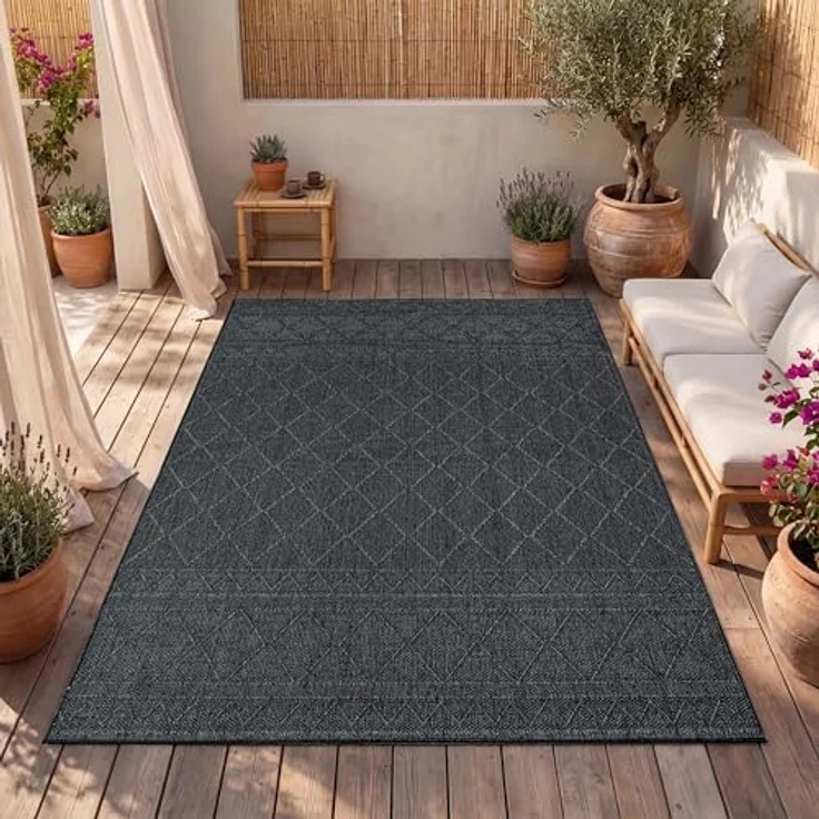 Paco Home In-& Outdoor Teppich Balkon Terrasse Küchenteppich Modernes Boho Ethno Muster, Grösse:80x250 cm, Farbe:Anthrazit 2 – Bild 4