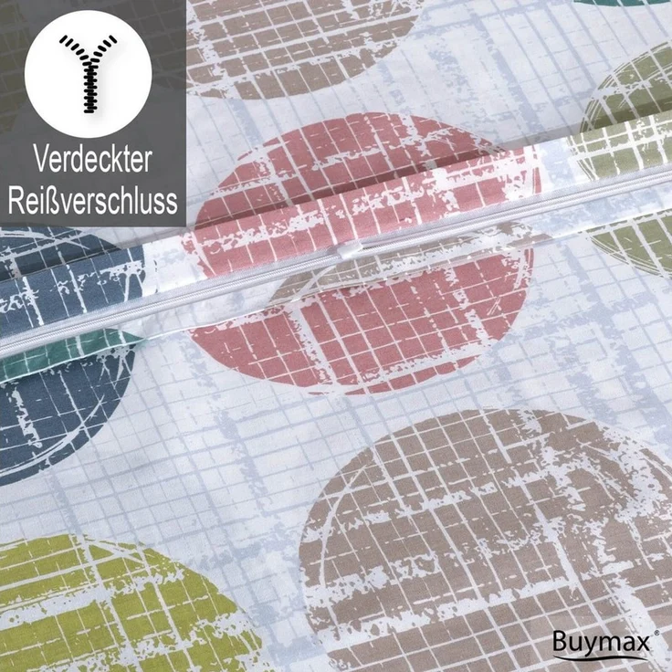 Buymax Bettwäsche Sueno, Renforce: 100% Baumwolle, 2 teilig, 135x200 cm, Bettbezug-Set, mit Reißverschluss, Weiß Bunt – Bild 3