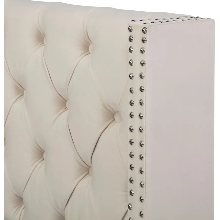 Polsterbett in Beige mit Rautensteppung und Knopfdetails,209*142*94.5cm，Samtbezug – Bild 9