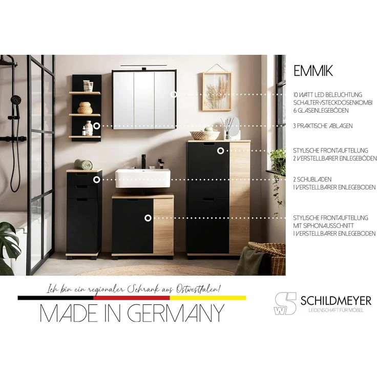 Schildmeyer Highboard Emmik 159513 schwarzmatt/weißeiche Dekor, 59,8 x 32,6 x 116,9 cm – Bild 4
