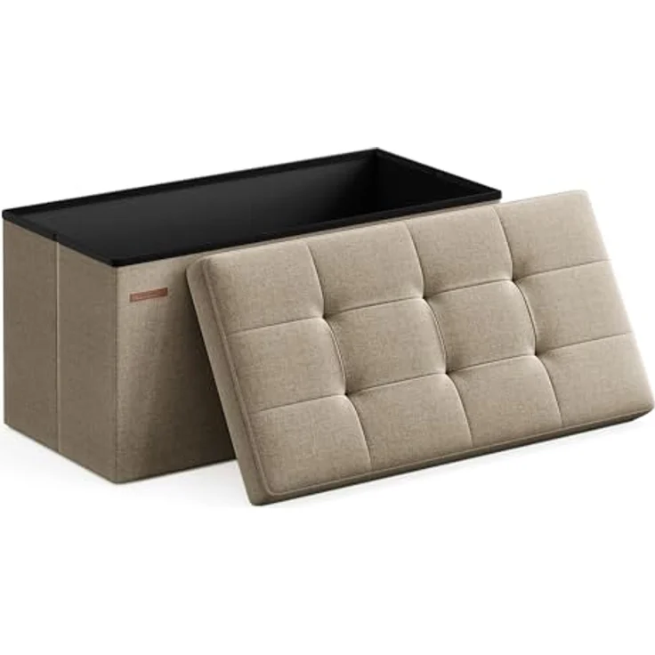 Songmics Sitzhocker mit Stauraum, klappbare Sitzbank, 38 x 76 x 38 cm Fußbank, Aufbewahrungsbox, bis 300 kg belastbar, für Wohnzimmer Schlafzimmer Flur, Kamelbraun LSF047R01 – Bild 9
