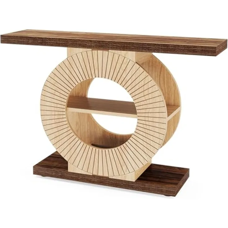 LITTLE TREE Konsolentisch mit 3 Regalen, 100 cm Landhausstil Flurtisch – Massivholz Eingangstisch mit Stauraum für Wohnzimmer, Flur & Schlafzimmer