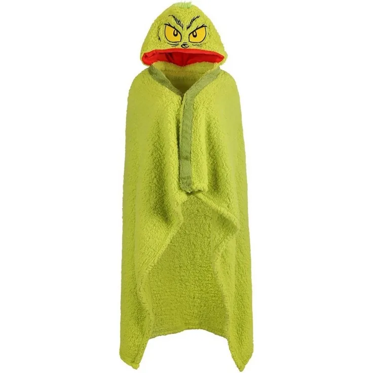 Sarcia. eu Tagesdecke Grinch grüne warme Sherpa-Kapuzendecke weihnachtlich 120×150 cm