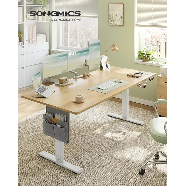 SONGMICS Höhenverstellbarer Schreibtisch elektrisch, 180x80 cm, Memory-Funktion mit 4 Höhen, USB-C-Anschluss, goldeichenfarben LSD138YA01 – Bild 2