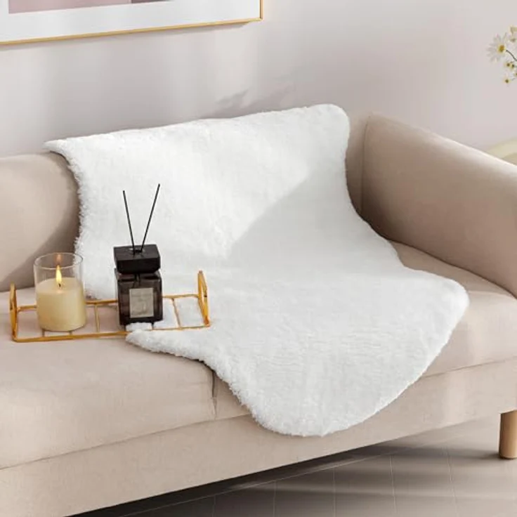 Sonive Kunstfell Teppich Stuhlauflage 90x60 cm Weich, Faux Fell | Waschbare Teppiche Sitzauflage für Kinderzimmer, Wohnzimmer, Schlafzimmer, Esszimmer Weiß – Bild 2