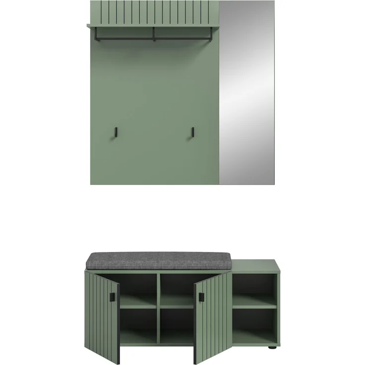 Garderobenkombination inkl. Sitzkissen (B/H/T: 106x192x37 cm) in Smoke Green Nachbildung – Bild 3