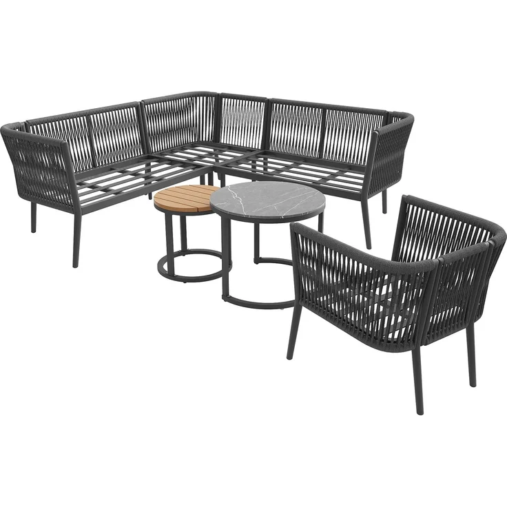 Merax Gartenlounge-Set für 5-6 Personen, 6-Sitzer Gartenmöbel-Set Sitzgruppe mit 2 stapelbaren Couchtische, grau – Bild 8