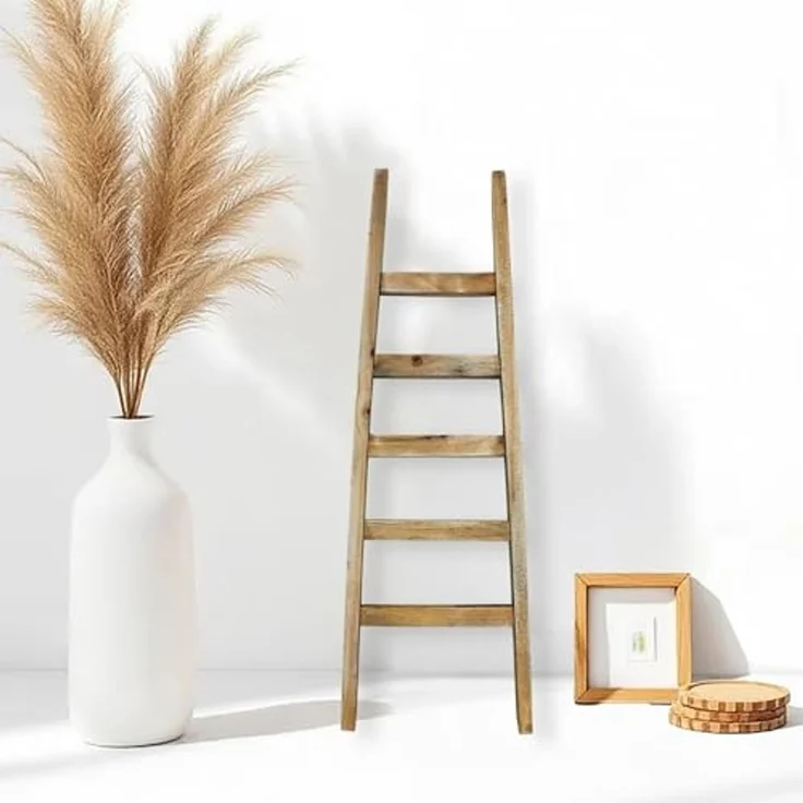 Spetebo Dekoleiter Holz mit 5 Sprossen - 80 x 29 cm - Mini Leiter im Landhaus Design (Stück, 1 St, 1), in konischer Form – Bild 6