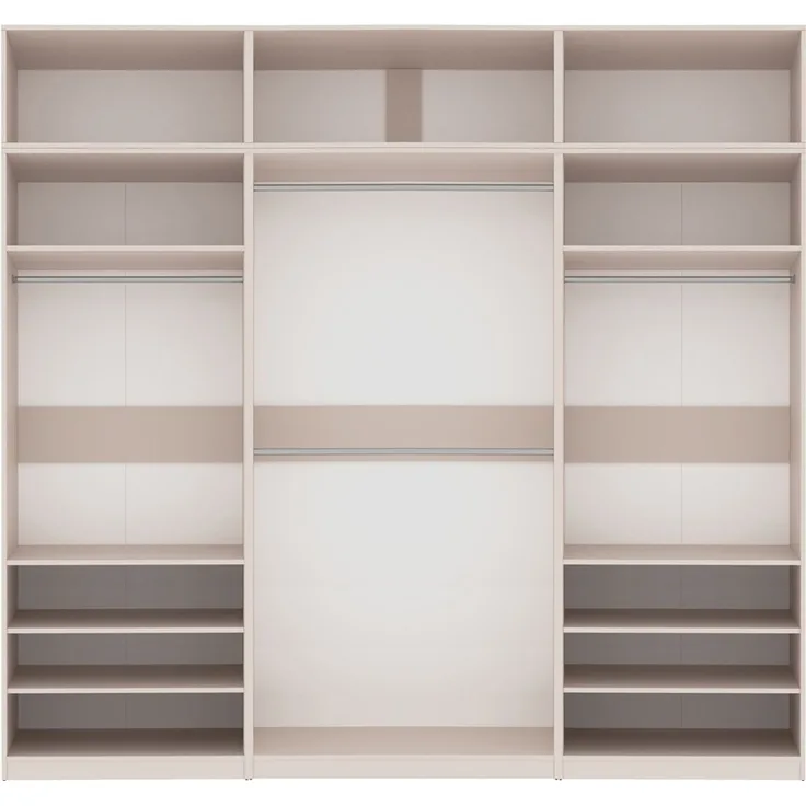 Marmex Möbel Tres Set-O/N Modularer Kleiderschrank mit Regalen und Kleiderstangen, Kleiderschrank-Set für den Garderobenbereich, laminierte Spanplatte, graubeige cashmere 260x246x51 cm