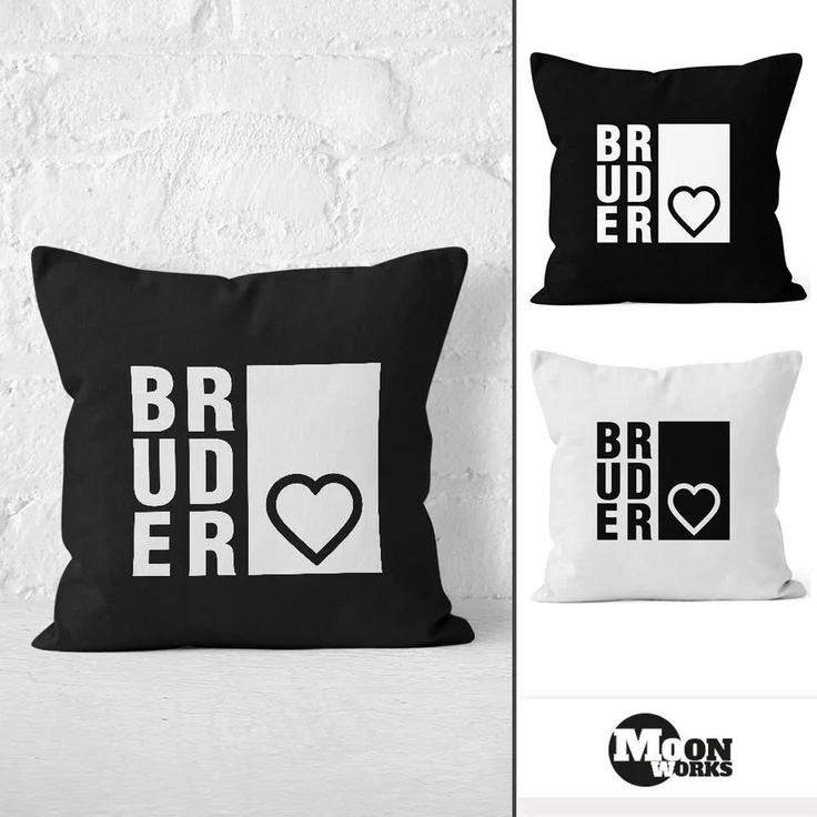MoonWorks Dekokissen Kissenbezug Bruderherz Bruder Geschenk Geburtstag Kissen-Hülle 40x40 Baumwolle Moonworks® – Bild 2