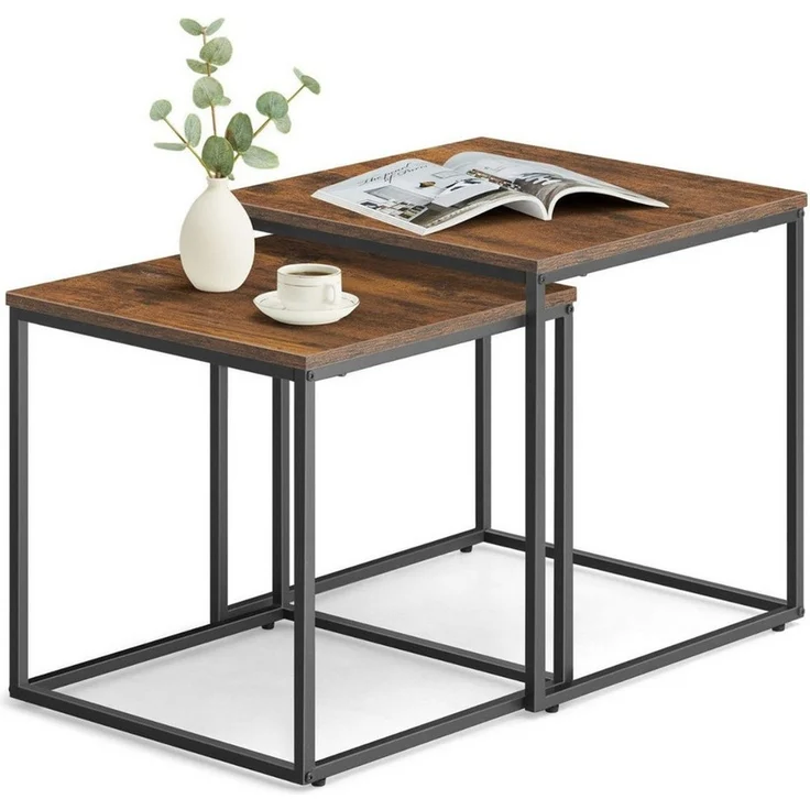 Home Collective Couchtisch 2er Set Beistelltisch Loft Design 2in1 Verschachtelung Wohnzimmer, kratzfeste Oberfläche 50&45cm Rustikal schwarzen Beinen quadratisch – Bild 5