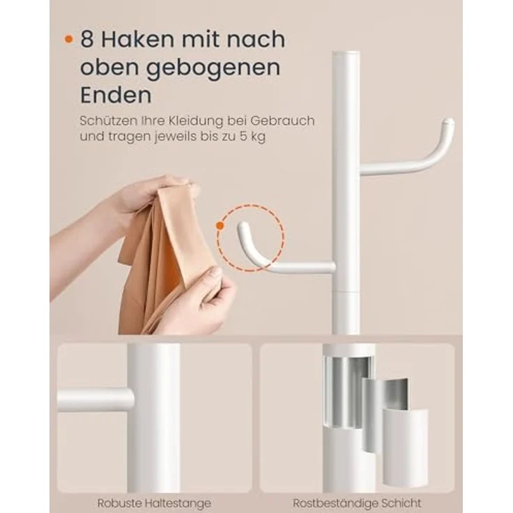SONGMICS HOME Garderobe in Kaktus-Form, Kleiderständer, freistehende Garderobe, 8 Haken mit nach oben gebogenen Enden, 175,3 cm hoch, für Kleidung, Hüte, Taschen, wolkenweiß – Bild 5