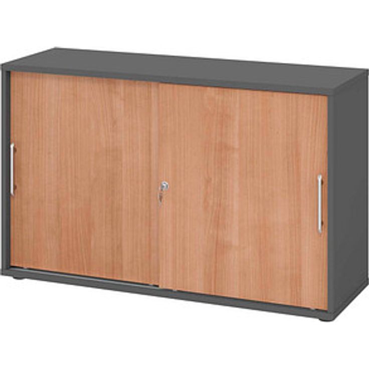 HAMMERBACHER Schiebetürenschrank V1752S/G/N/RE, grafit/nussbaum, 1 Fachboden, 120 x 40 x 74,8 cm, abschließbar, melaminharzbeschichtet