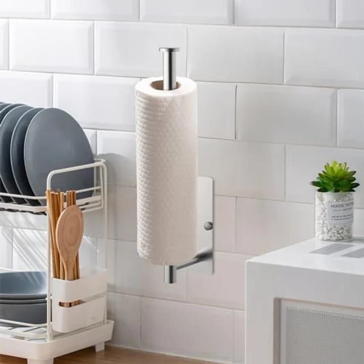 Ibergrif Küchenrollenhalter Wand mit 2 Montagemethoden | Klopapierhalter ohne Bohren, Zewa Rollenhalter Selbstklebend, Edelstahl, Grau – Bild 6