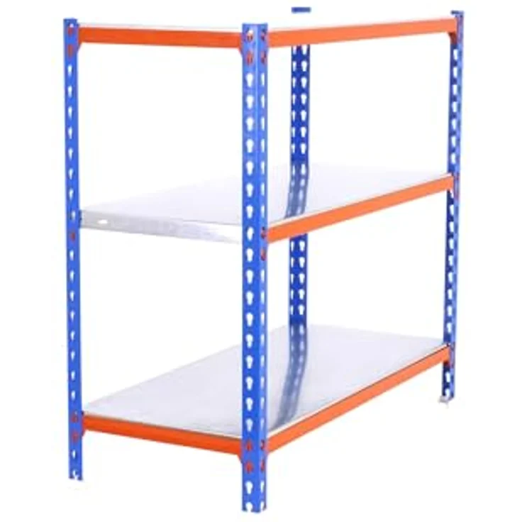 Simon Rack Simonclick Metallregal, 1000 x 900 x 300 mm, 3 Regalböden, 180 kg Biege-Punkt, Regalböden, Blau/Orange/Galva – Bild 2