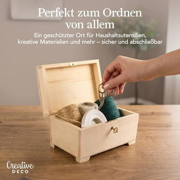 Creative Deco Holzkiste Schatztruhe mit Deckel, Schloss und Schlüssel, Abschließbare Holzbox für Gegenständen, Aufbewahrung und Dekoration – Bild 5