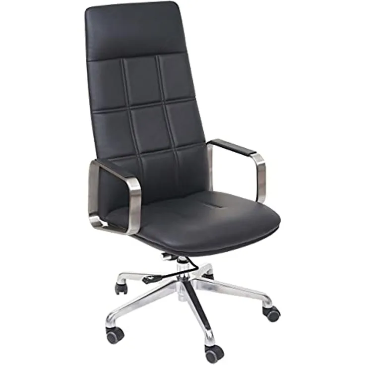 Bürostuhl HWC-A57, Schreibtischstuhl Drehstuhl, Voll-Leder + Kunstleder Edelstahl ISO9001 ~ schwarz
