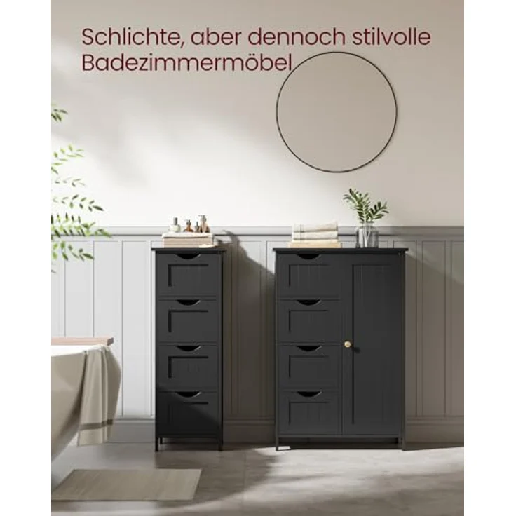 VASAGLE Badezimmerschrank, Badschrank, Beistellschrank mit 4 Schubladen, 30 x 30 x 82 cm, für Badezimmer, Wohnzimmer, Esszimmer, Küche, modern, tintenschwarz LHC040B01 – Bild 9