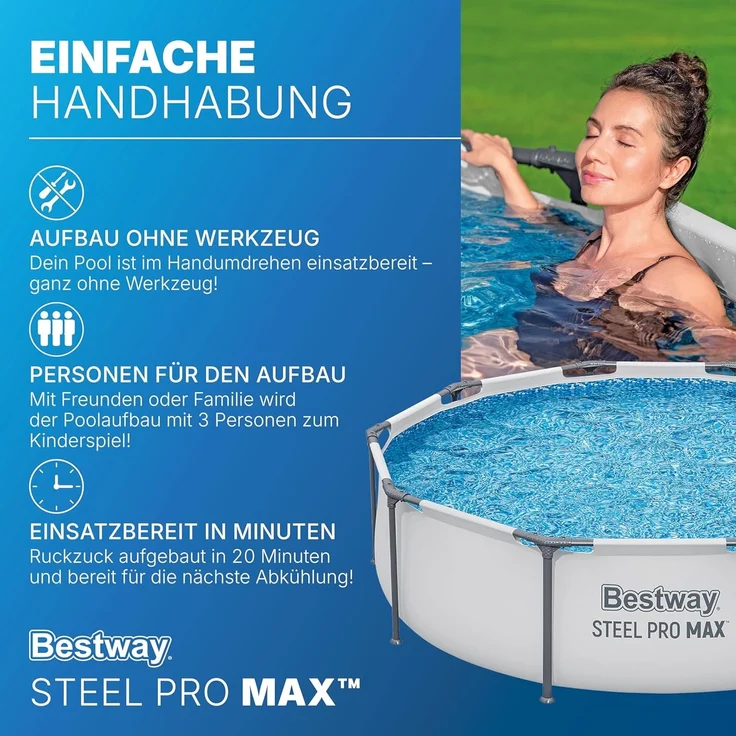 Bestway Steel Pro MAX Frame Pool ohne Pumpe Ø 305 x 76 cm, lichtgrau, rund – Bild 4