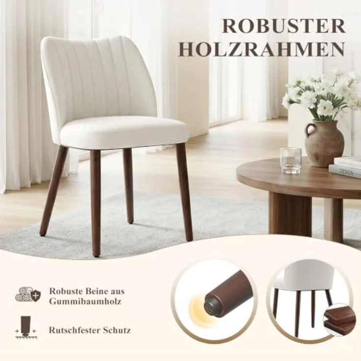 MALOL Esszimmerstühle 4er Set, Polsterstühl mit Rückenlehne, Ergonomisch Gepolsterte Küchenstühle mit vertikaler Rillenlehne, Moderne Esszimmer Stühle für Esstisch Wohnzimmer Café Restaurant, Beige – Bild 7
