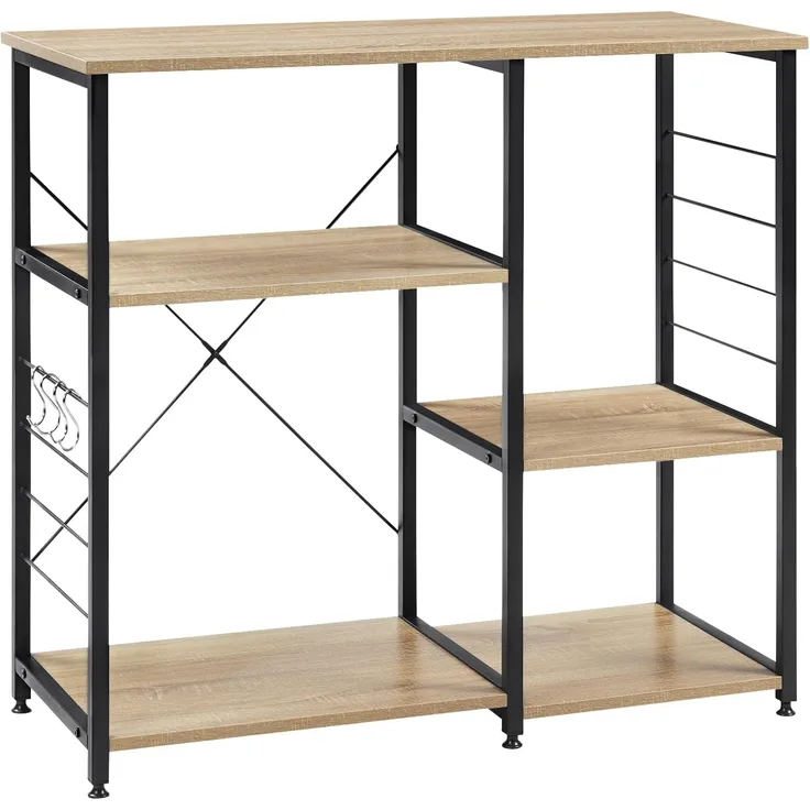 Woltu Küchenregal, 1-tlg, Standregal aus Metall & Holz mit 5 Ablageflächen