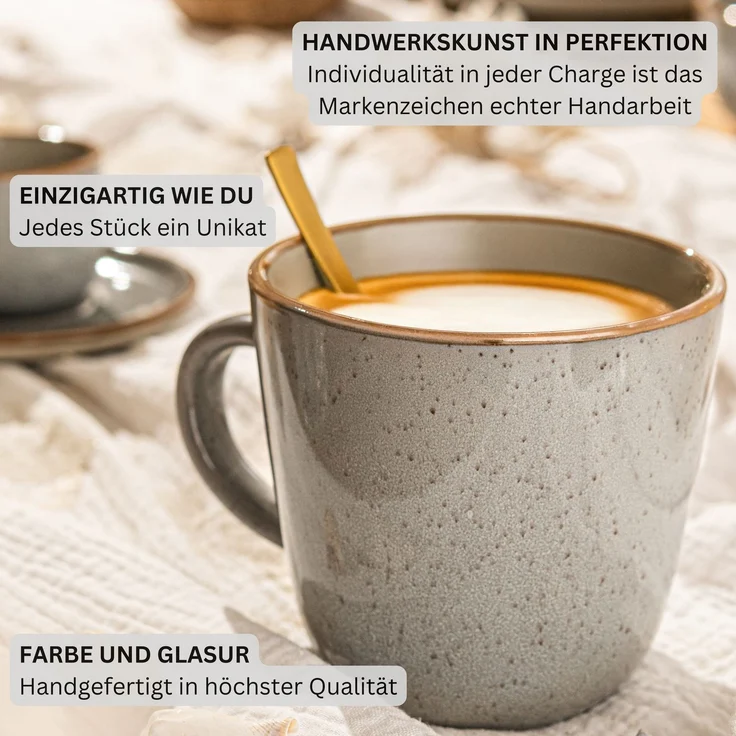 SÄNGER Kaffeebecher Set Rio Perlgrau - 6 teilig aus Steingut – Bild 5