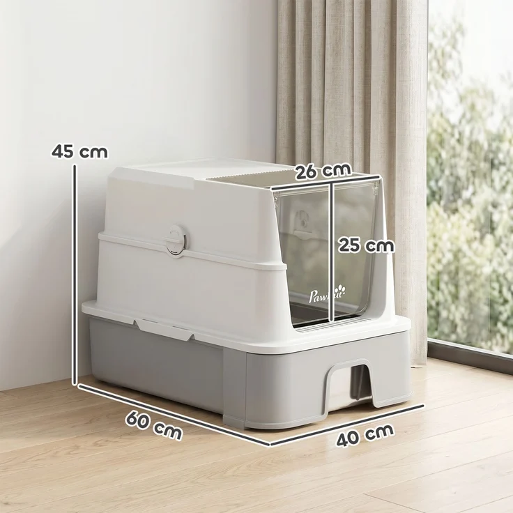 PawHut Katzentoilette, 201 Edelstahl, ABS, Grau, 60L x 40B x 45H cm – Bild 3