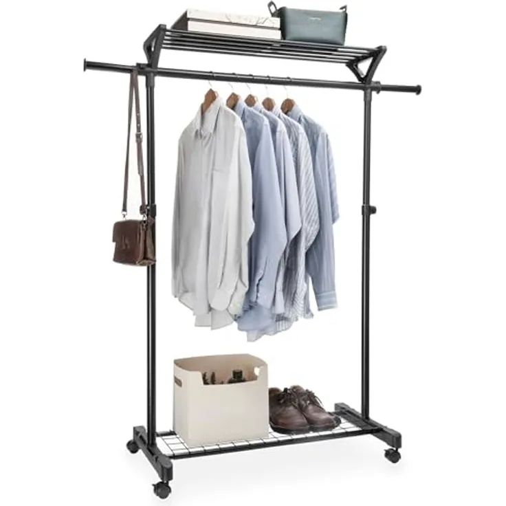 IDIMEX Garderobenständer VIDA, Kleiderständer mit Rollen und Schuhablage, mobile Garderobe schwarz