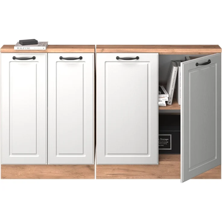 Küchenschrank für Dachschrägen R-Line Weiß Landhaus 140 cm 2er Set Vicco – Bild 6