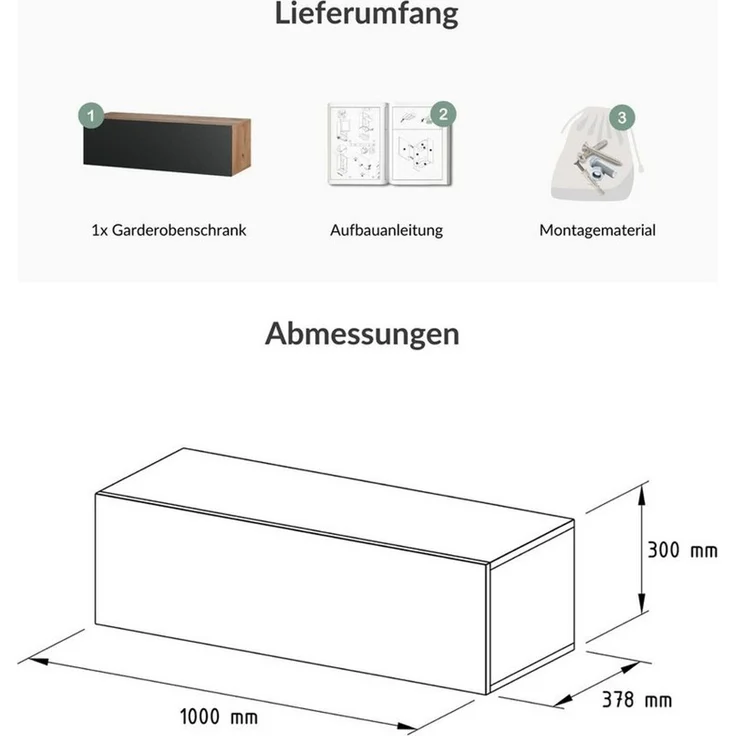 Planetmöbel Garderoben-Set Garderobenschrank, (Garderobenschrank, Wandgarderobe hängend oder stehend), in verschiedenen Farben – Bild 3