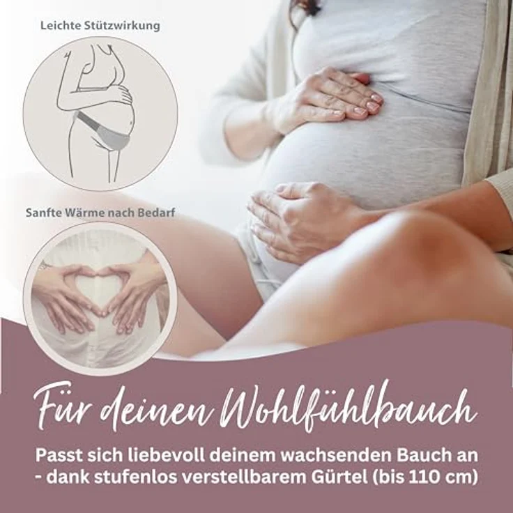 Theraline Schwangerschafts- & Kaiserschnittgürtel Belly Protect, melange mittegrau, verstellbar 90-110 cm mit Kirschkernkissen und Schutzschild – Bild 6