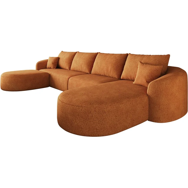 U-förmiges Ecksofa 336×168×85 cm in Orange aus Chenille-Stoff, modular und montagefrei – Bild 7