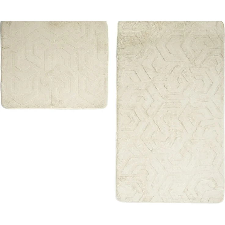 Elegance WC-Set - 2-teiliges Badematten-Set mit geometrischer Struktur Beige – Bild 1