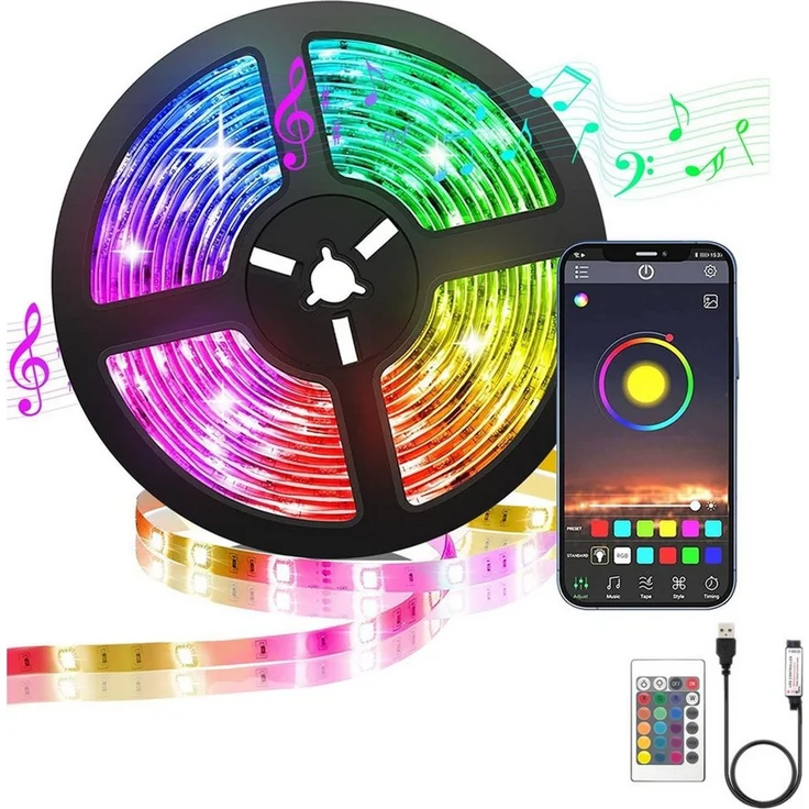 TUWENA LED Stripe 5M RGB LED Streifen mit Fernbedienung Bluetooth Musik Sync Dimmbar – Bild 5