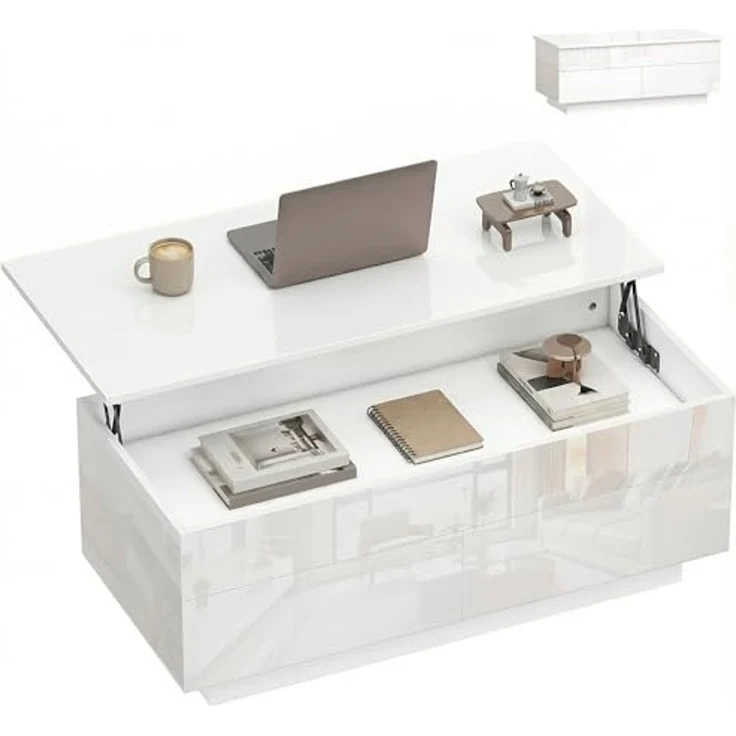 HOMCOM Couchtisch mit Hebeplatte und Schublade (Packung, 1-St, 1 Tisch), Tischplatte höhenverstellbar, Stauraum – Bild 1