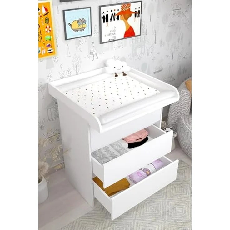 Shefa Kids Wickelkommode 820 Weiß - Wickeltisch mit 3 Schubladen und abnehmbarem Wickelaufsatz – Bild 4
