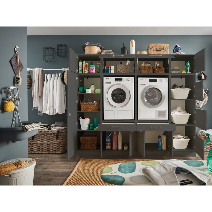 Waschmaschinenumbauschrank >LAUNDREEZY< in anthrazit - 235x200x67,5 (BxHxT) – Bild 4