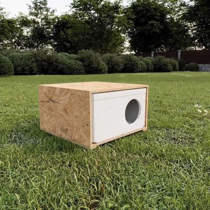 QLS Tierhaus Styropor + OSB, Wetterfestes Katzenhaus – 43x41 cm isoliertes Schutzhäuschen – Bild 3