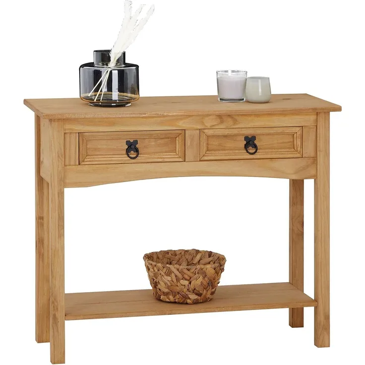 CARO-Möbel Konsolentisch SALSA, Schmaler Flurtisch mit 2 Schubladen und Ablage, Landhausstil natur
