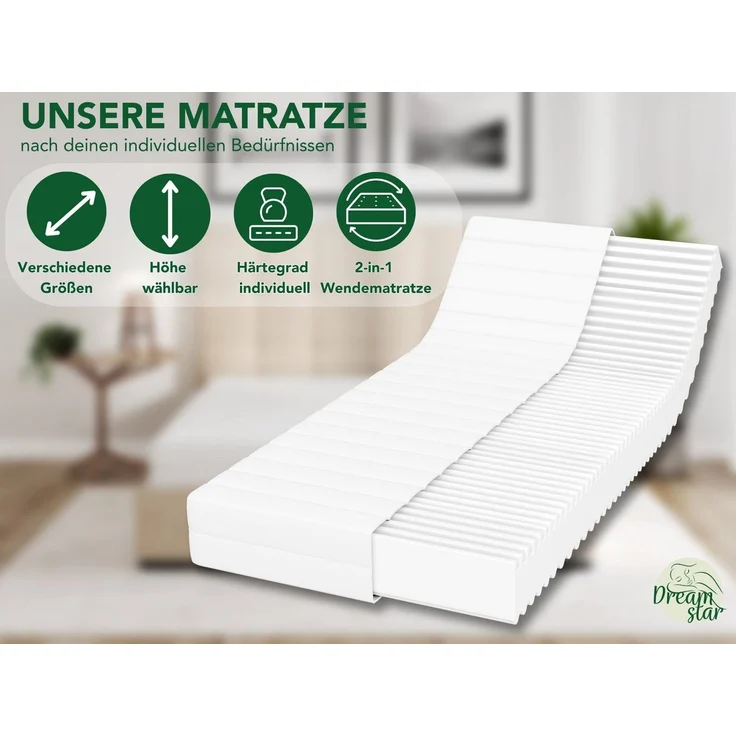 DREAMSTAR Simple Flex Duo 7-Zonen Matratze 80x200 cm | H2&H3 | Ergonomische Kaltschaummatratze | Hypoallergen & Antibakteriell | Bezug abnehmbar & waschbar | Öko-TEX® | (21cm, 80x200 cm) – Bild 1